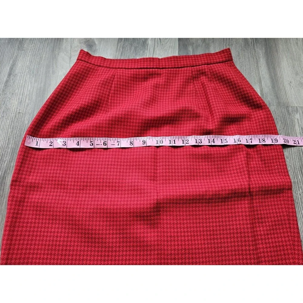 Christian Dior Vintage Houndstooth Red Plaid Pure Wool Skirt Suit Set Size 8